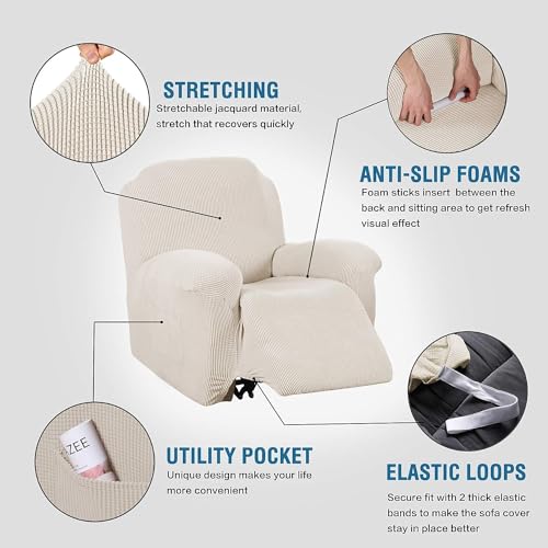 Super Stretch Recliner Cover - Non-Slip, Soft Jacquard, Ivory