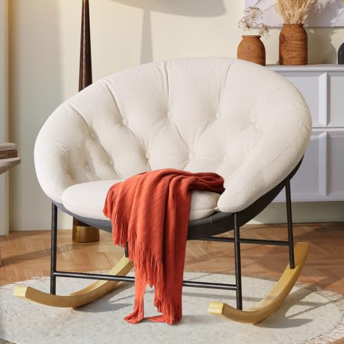 Wide Saucer Rocking Chair with Removable Cushion for Nursery and Living Room