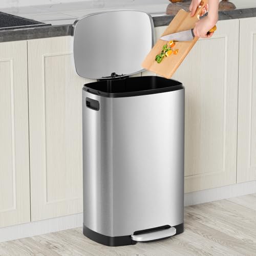 13 Gallon Stainless Steel Trash Can with Soft Close Lid and Pedal