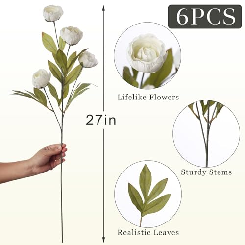6 Pcs 27" Faux Silk Peony Artificial Flowers for DIY Bouquets