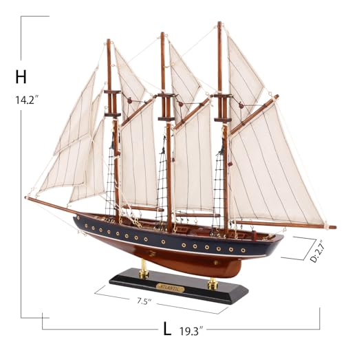 19-Inch Wooden Atlantic Schooner Model Ship Nautical Home Decor