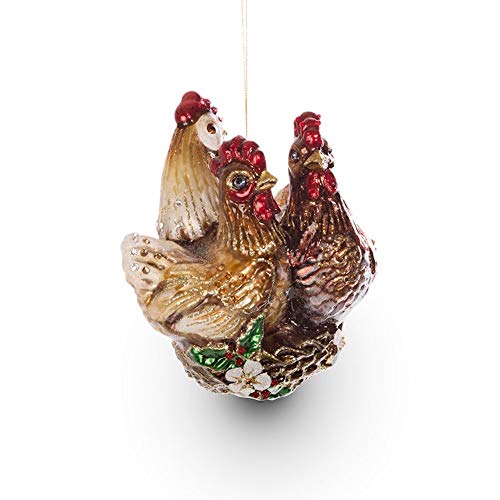 Jay Strongwater Three French Hens Glass Ornament – Handcrafted Swarovski Crystal)