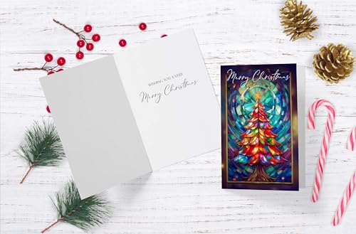 JBH Creations Stained Glass Tree Christmas Cards – Pack of 24 with Envelopes