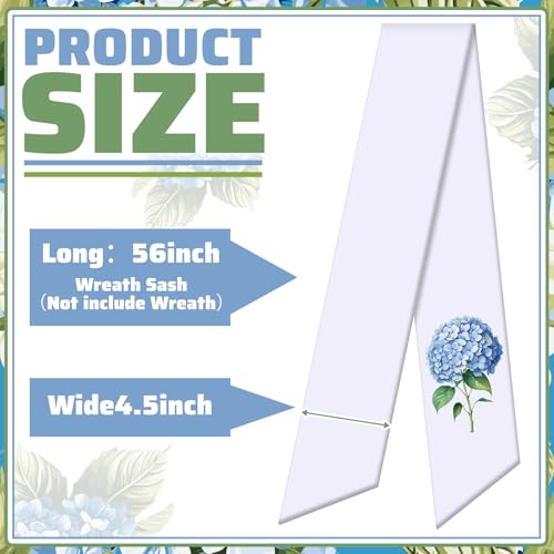 Hydrangea Wreath Sash Satin Ribbon for Front Door 2 Pcs 56x4.5 Inch