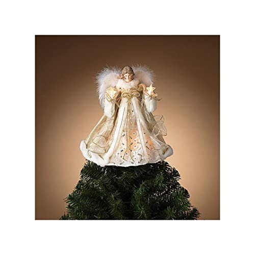 Gerson 14-Inch Lighted White Polyester Angel Tree Topper with 10 Lights