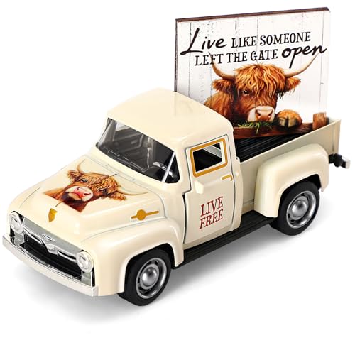 Highland Cow Metal Truck Farmhouse Decor with Inspirational Sign