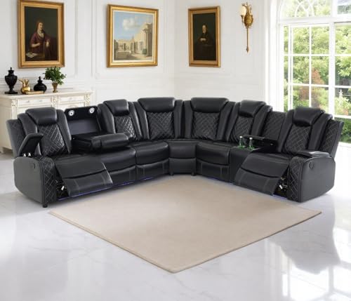 Power Reclining Sectional Sofa Set with LED Lights and Storage Console