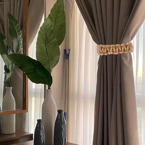 4-Pack Braided Boho Curtain Tiebacks, Rustic Flexible Rope Holdbacks
