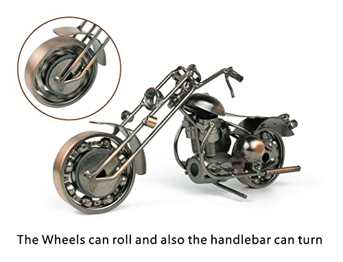 9-Inch Handmade Metal Motorcycle Model, Vintage Steampunk Bike Sculpture