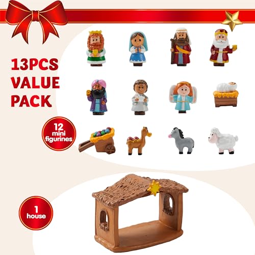 Mini Nativity Playset for Kids - 13 Piece Christmas Scene Decorations