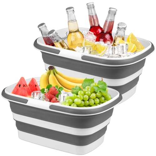 Grey Zoketriton Collapsible Ice Buckets for Parties, Wine & Drink Cooler, Foldable Beverage Tub, Large Capacity