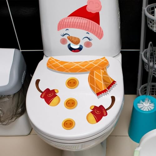QUNITKAST Christmas Snowman Toilet Stickers - Color3 Winter Bathroom Decor