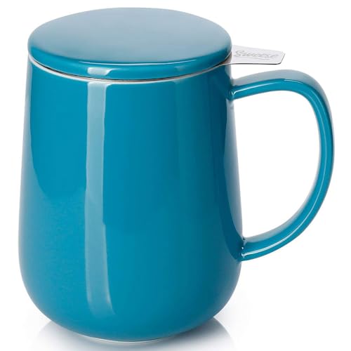 Sweese Steel Blue Porcelain 20oz Tea Mug with Infuser & Lid - Microwave Safe