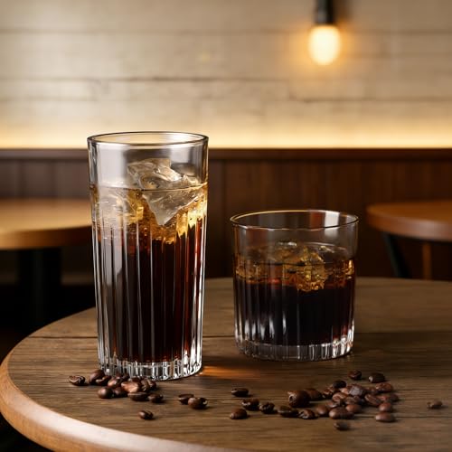 8-Piece Ribbed Glassware Set, 12 oz Highball and 10 oz Cocktail Tumblers