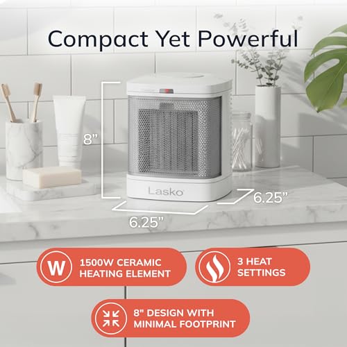 Compact Electric Ceramic Space Heater for Bathroom with ALCI Safety Plug