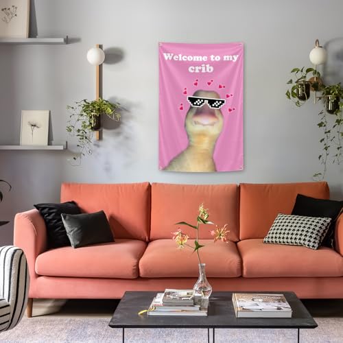 Welcome To My Crib Pink Tapestry Flag 2x3 FT with 4 Brass Grommets
