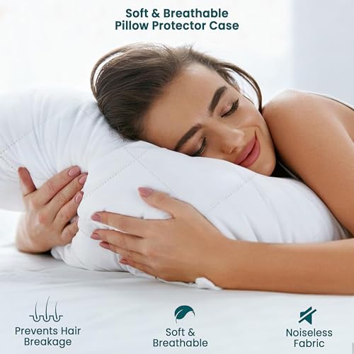 Quilted Waterproof Queen Pillow Protectors - Zippered Breathable Cover, 2 Pack