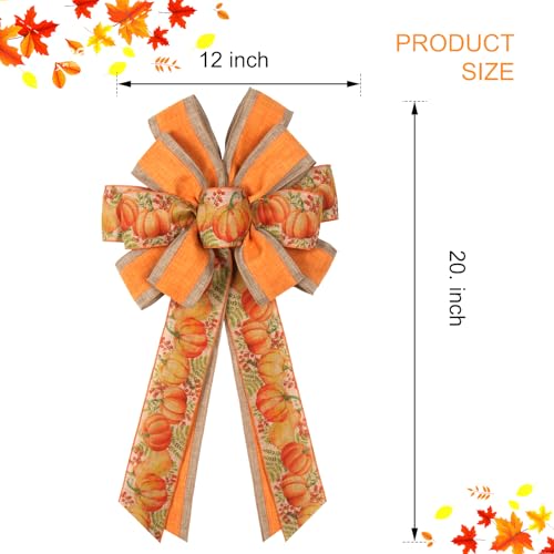 2-Pack Large Fall Wreath Bows 20x12 Inch - Orange Pumpkin Wired Autumn Bows