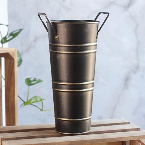 Black Rustic Metal Umbrella Stand Holder - Freestanding Floor Vase for Canes & Sticks
