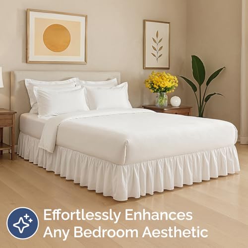 Queen Size Ruffled Bed Skirt - 12 Inch Drop White Microfiber Dust Ruffle