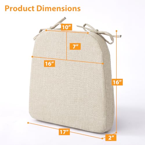D-Shaped Dining Chair Cushions, 2-Inch Thick Seat Pads, Set of 4, Beige