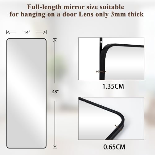 14"x48" Full Length Over The Door Mirror, Shatterproof Wall Mirror with Hangers