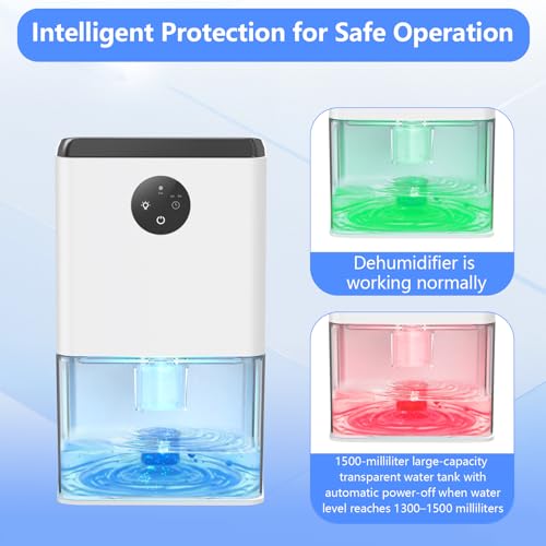 50OZ Small Dehumidifier for Bedroom Closet with Auto Shut Off and 7-Color Lights
