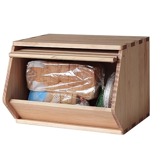 Stackable Solid Pine Wood Storage Bin with Front Door and Lid, 15.5-Inch