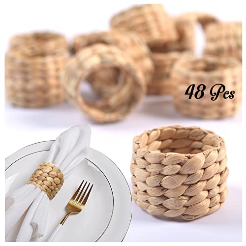 48 Pcs Water Hyacinth Napkin Rings Set for Wedding Holiday Dinner Home Decor