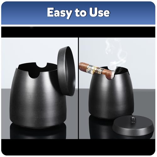 Large Windproof Cigar Ashtray with Lid for Indoor and Outdoor Use