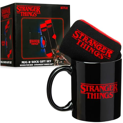Get Trend Stranger Things 11oz Mug & Crew Socks Set - Red/Black, Microwave Safe, Perfect Gift