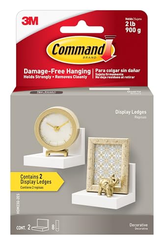 Quartz Damage-Free Floating Wall Ledges with Adhesive Strips, 2 Pack