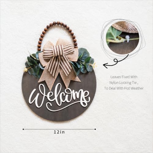 12-Inch Round Wooden Welcome Sign for Front Door - Farmhouse Porch Decor