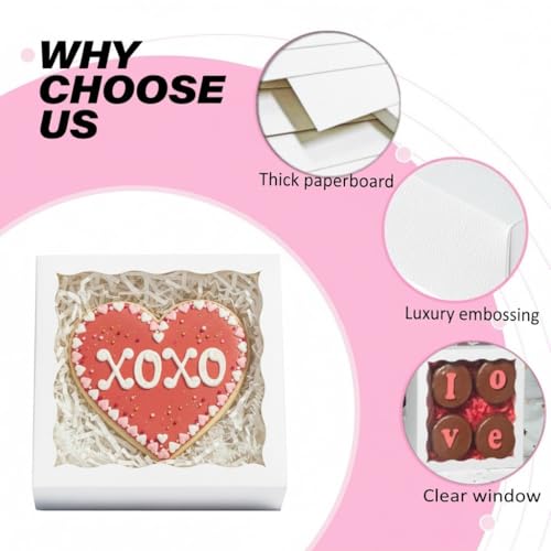 NEKSUNBAK 50 Pack White Cookie Gift Boxes 5x5x1.2 Inch for Cookies & Treats