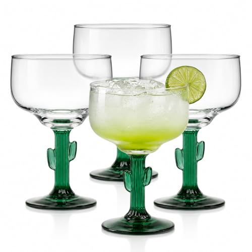 Cactus Margarita Glasses 16 Oz - Set of 4 Stemmed Cocktail Glassware