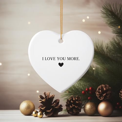 I Love You More Ornament - Heart Ceramic Hanging Keepsake, Couple 2