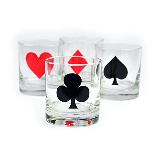 Glass With a Twist Card Suits Cocktail Glasses Set of 4 - Poker Night Drinkware