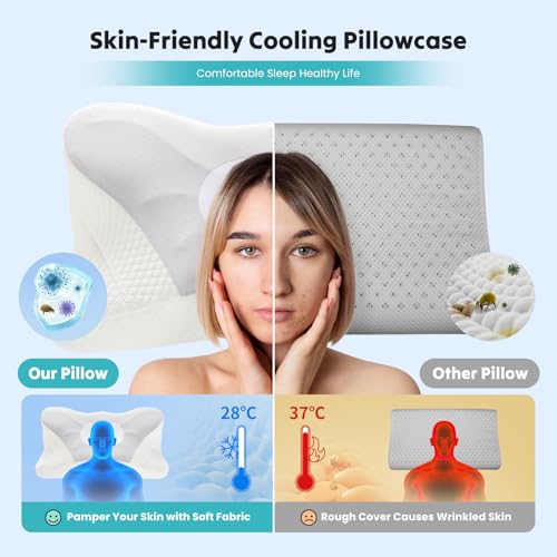 Cervical Pillow for Neck Pain Relief | Cooling Memory Foam, Ergonomic Design, Queen Size, Grey