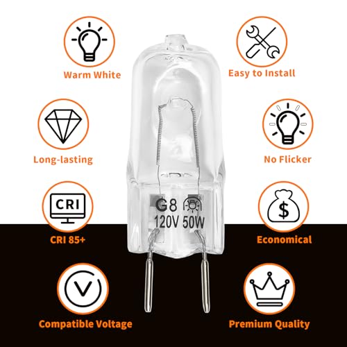 120V 50W G8 Bi-Pin Halogen Microwave Oven Light Bulb - 2 Pack