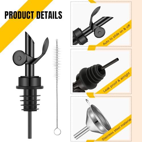 Tioncy 4 Pcs Black Stainless Steel Olive Oil Spouts with Funnel & Brush - Kitchen Pouring Tools