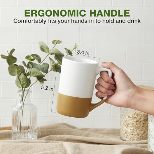 Large Ceramic Coffee Mug Set of 4 - 16oz Tea & Latte Cups with Handle