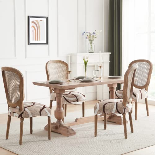 Stretch Dining Chair Seat Covers Set of 6 - Washable Seat Protectors (Beige)