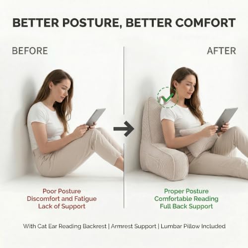 Reading Pillow with Arm Support & Lumbar Cushion - Beige Gray