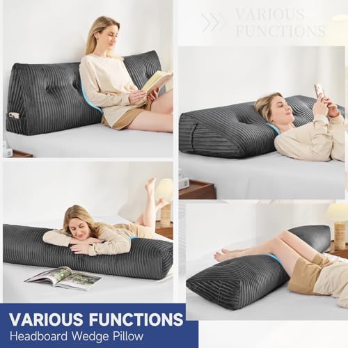 Triangular Wedge Backrest Pillow with Roll Cushion - Twin Size, Grey