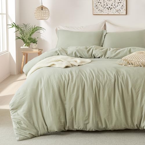 Queen Duvet Cover Set - 3 Piece Ultra Soft Washed Microfiber Bedding, Mist Sage