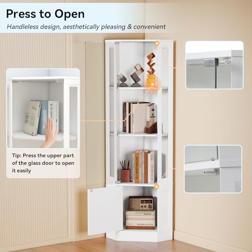 65-inch Corner Display Cabinet with LED Lights and Tempered Glass Door