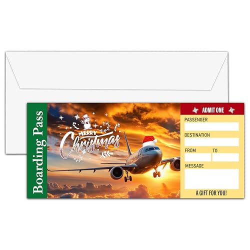 Set of 1 Christmas Boarding Pass Gift Ticket for Surprise Travel Reveal