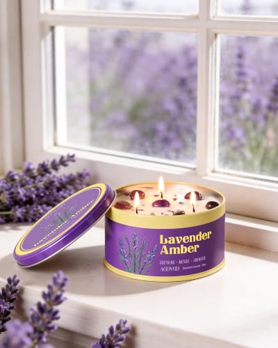 AOOVOO Lavender Amber Scented Candles 12oz - 2 Pack Relaxation & Sleep