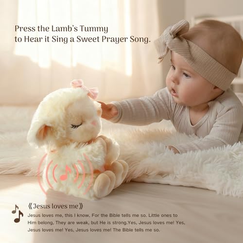 Catholic Baptism Gift Set for Baby Girls - Musical Lamb Plush & Book Box
