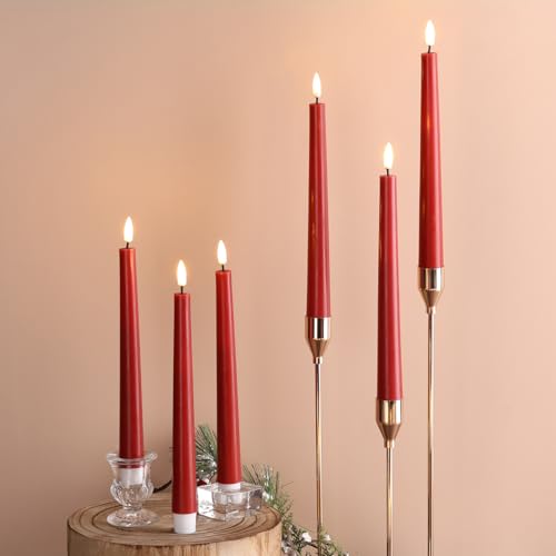 Eywamage Red Christmas LED Taper Candles with Remote Control - Set of 6
